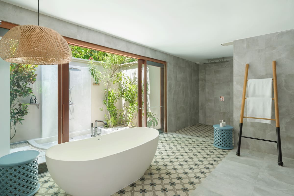 villa, 2 bedrooms (beach pool) | bathroom | separate bathtub and shower, deep-soaking bathtub, free toiletries