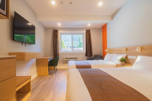 Deluxe Two Queen Bed Room with Kitchenette (Brand New) | Egyptian cotton sheets, premium bedding, individually furnished, desk