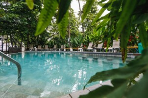 室外游泳池，日光浴躺椅