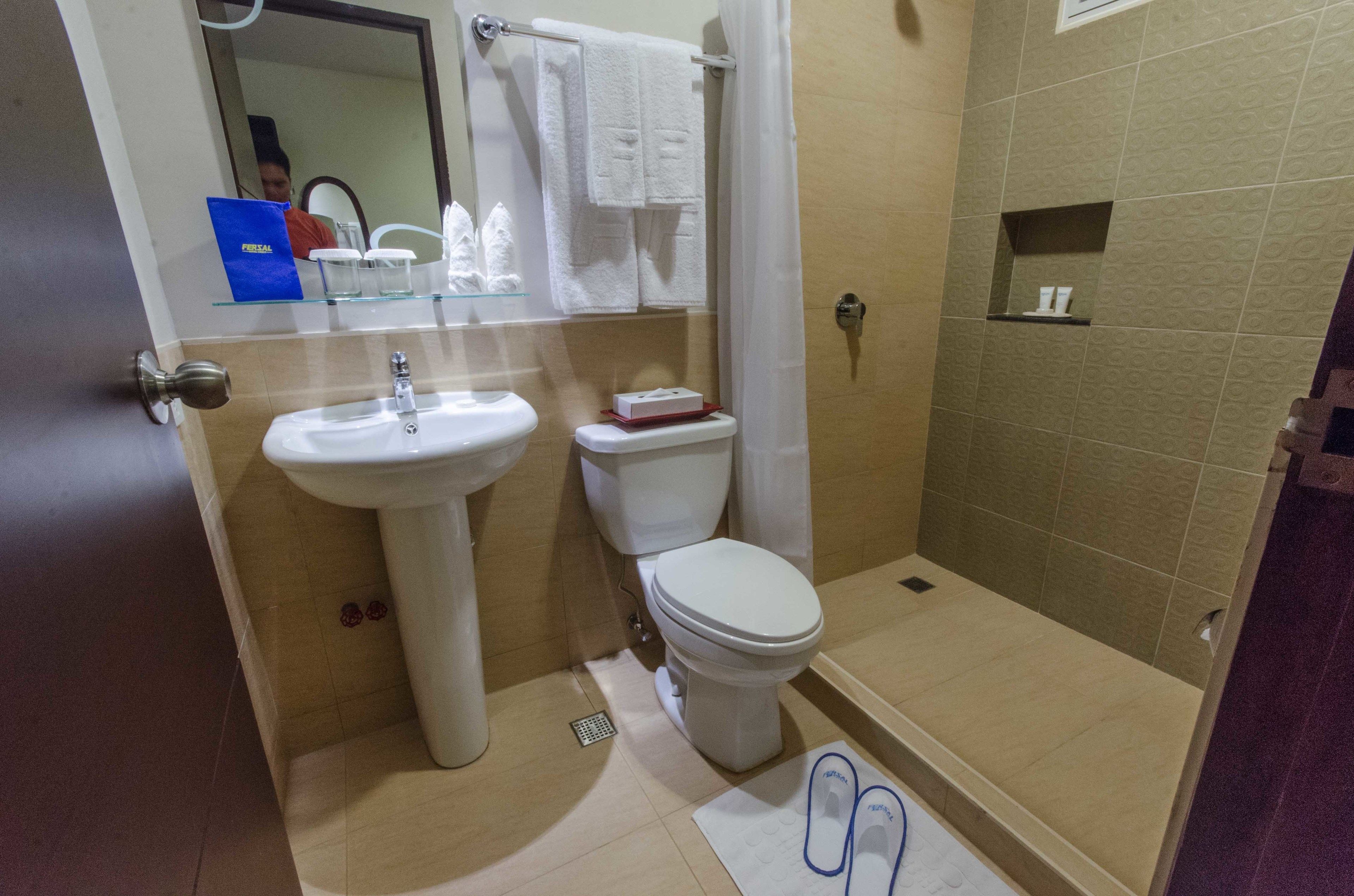 shower, free toiletries, hair dryer, slippers