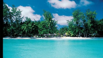 On the beach, white sand