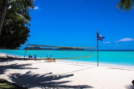 On the beach, white sand