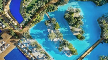 Indoor pool, 3 outdoor pools, pool umbrellas, sun loungers