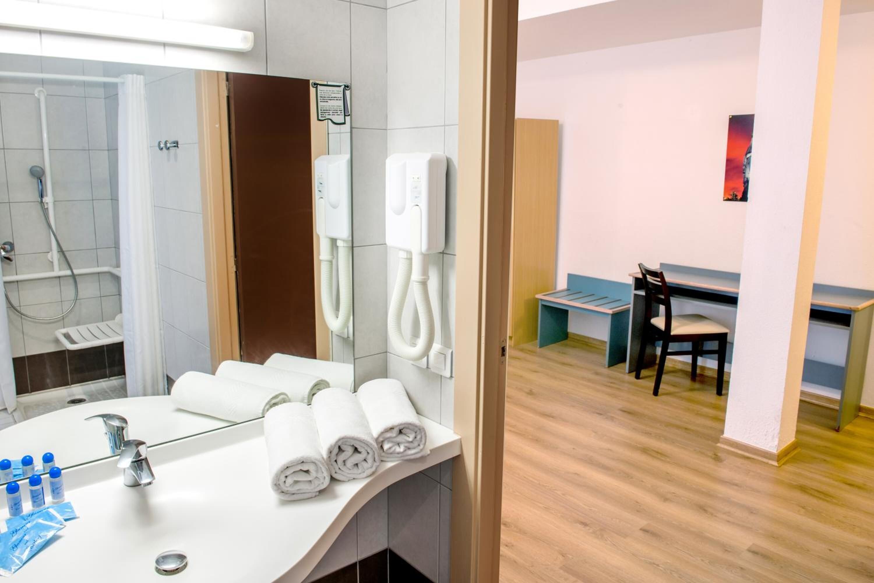 free toiletries, hair dryer, bidet, towels