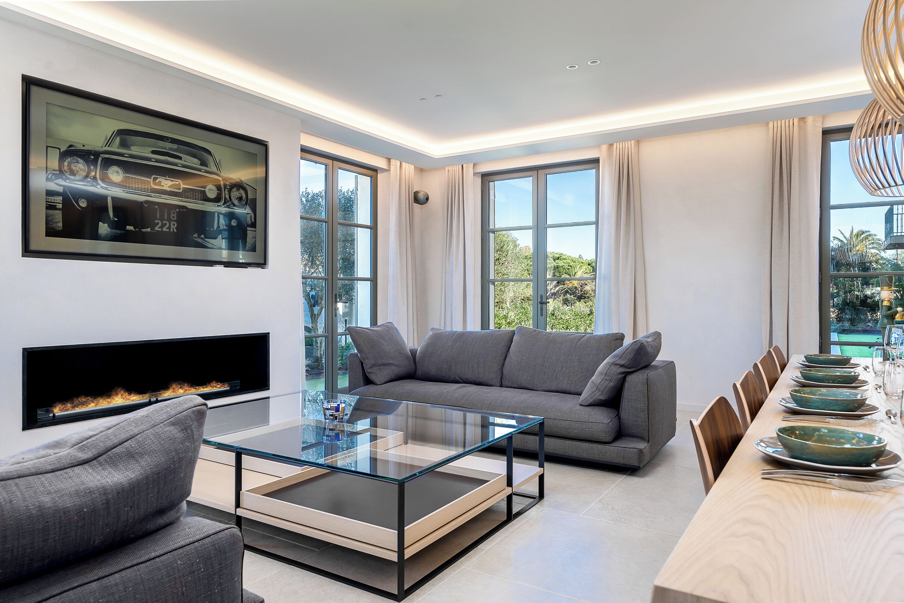 Villa Eucleia | Living area | 55-inch flat-screen TV with satellite channels, Netflix