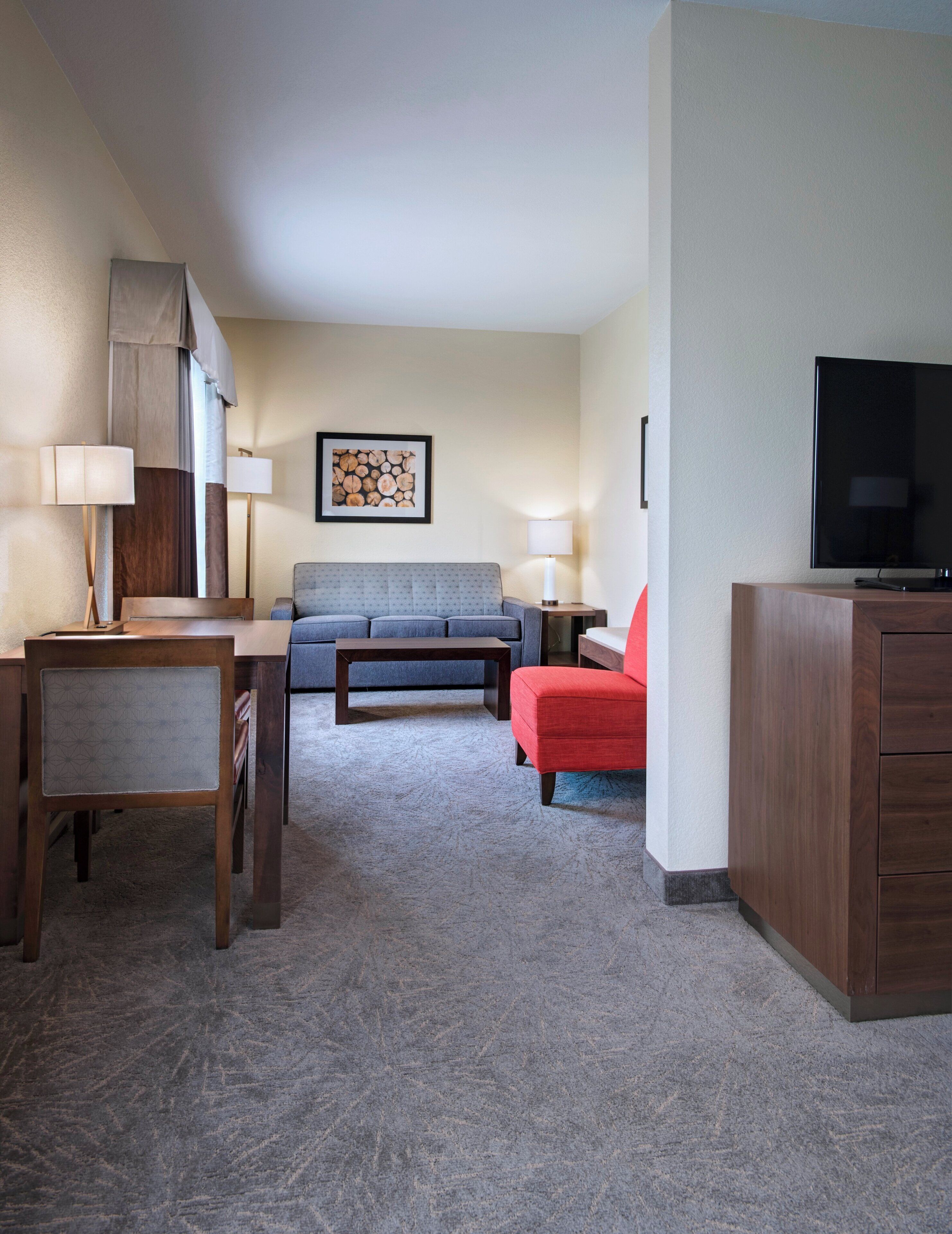 In-room safe, desk, laptop workspace, blackout curtains