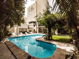Outdoor pool, sun loungers
