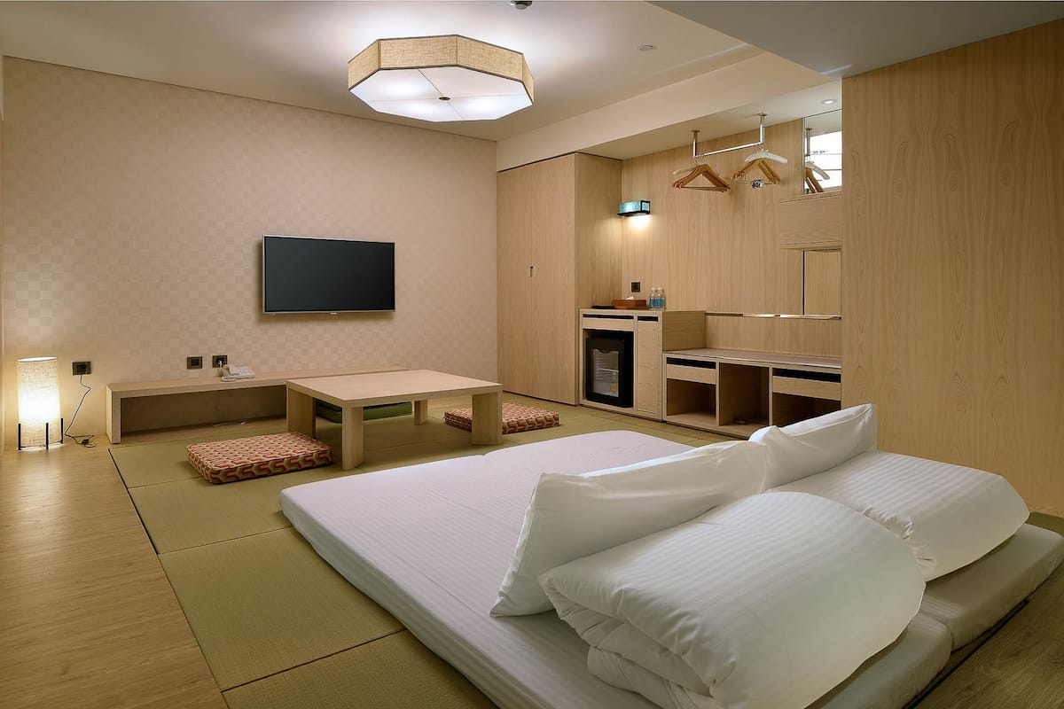 1 bedroom, desk, blackout drapes, iron/ironing board