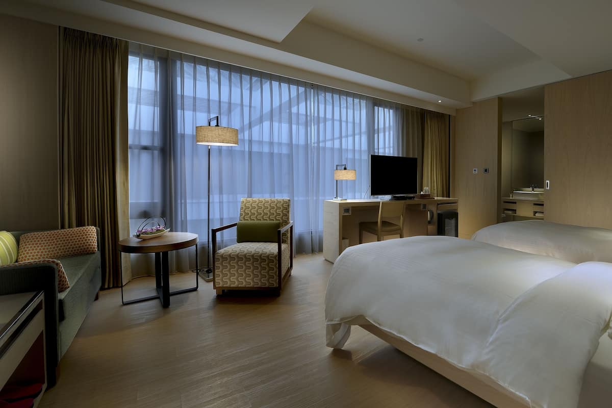 1 bedroom, desk, blackout curtains, iron/ironing board