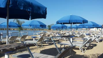 Privat strand i nÀrheten, solstolar och parasoller