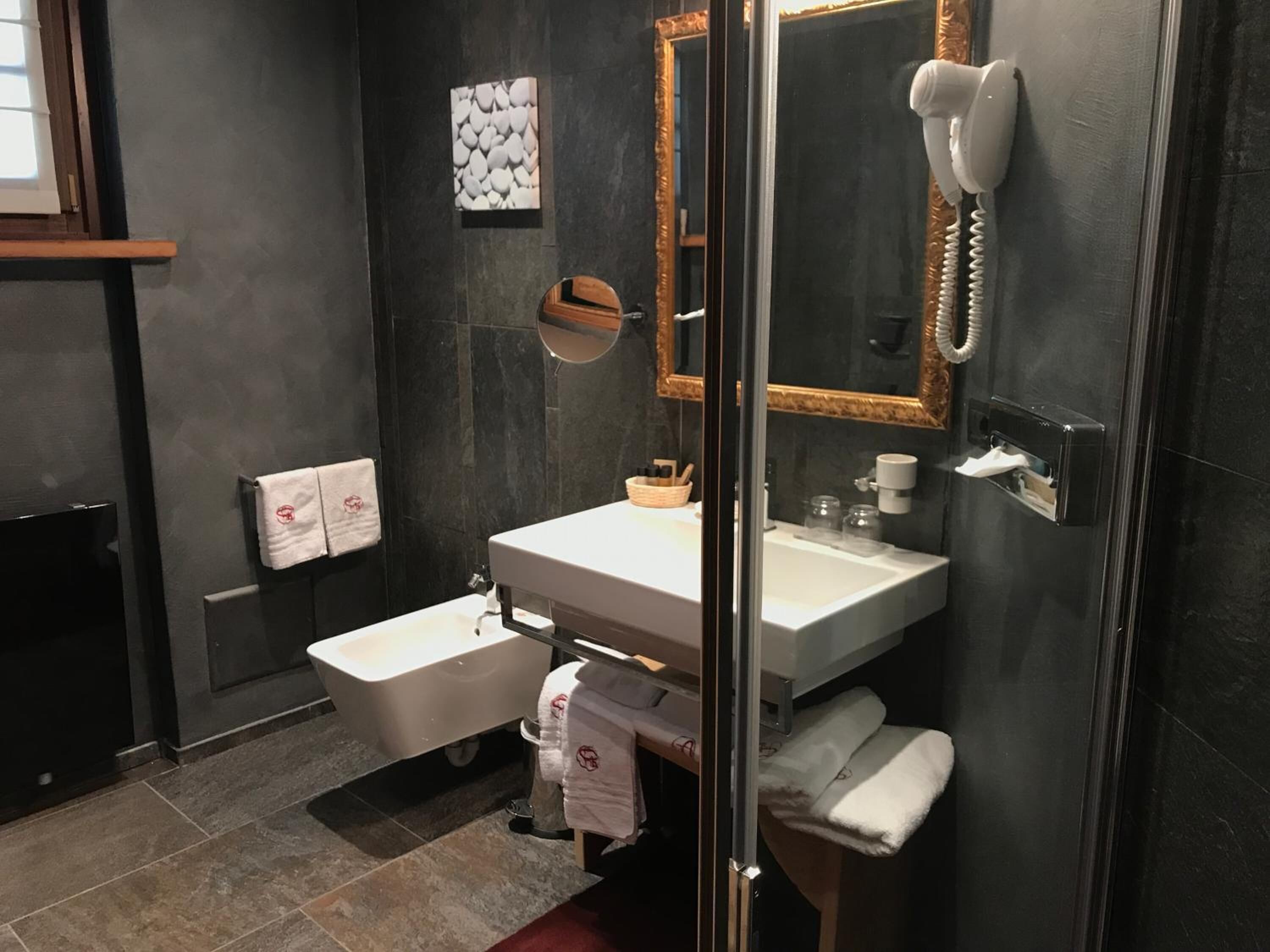 free toiletries, hair dryer, towels