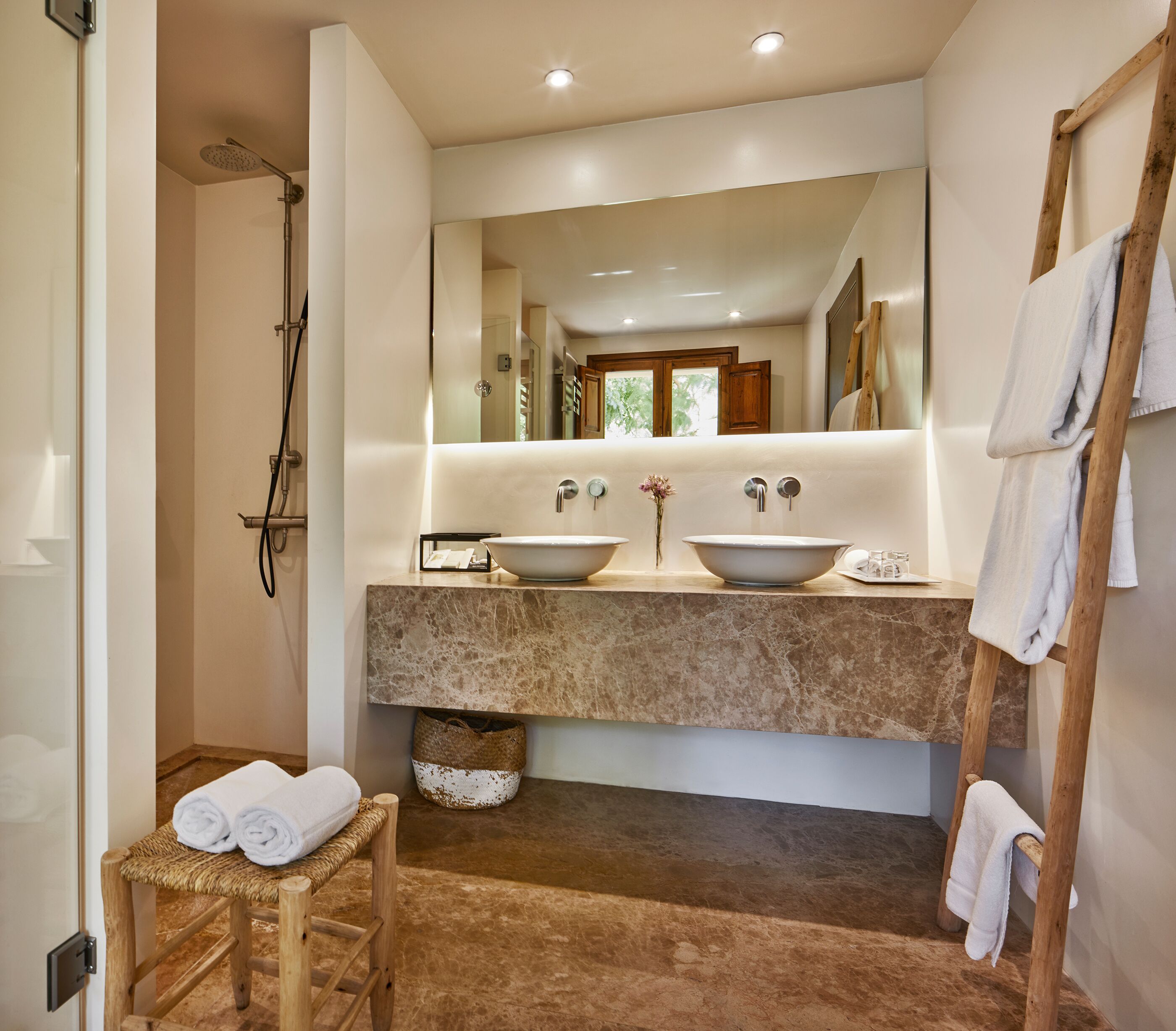 suite (masia) | bathroom | designer toiletries, hair dryer, bathrobes, slippers