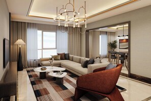 Suite, 1 kingsize bed, niet-roken | Woonkamer | Ledtelevisie