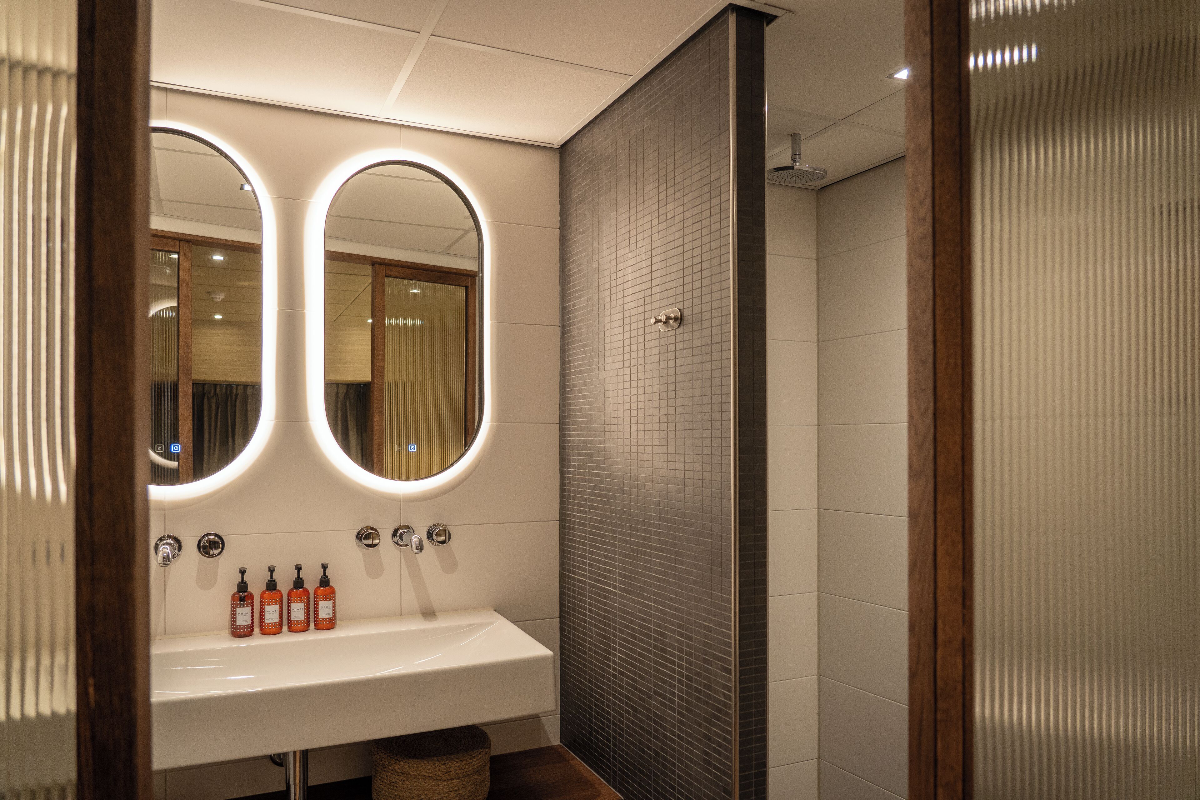 deluxe double room | bathroom | shower, rainfall showerhead, free toiletries, hair dryer