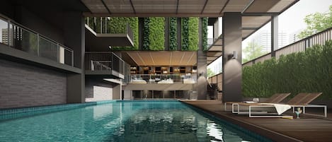 Indoor pool, sun loungers