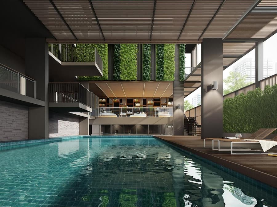 Piscina interna, espreguiçadeiras