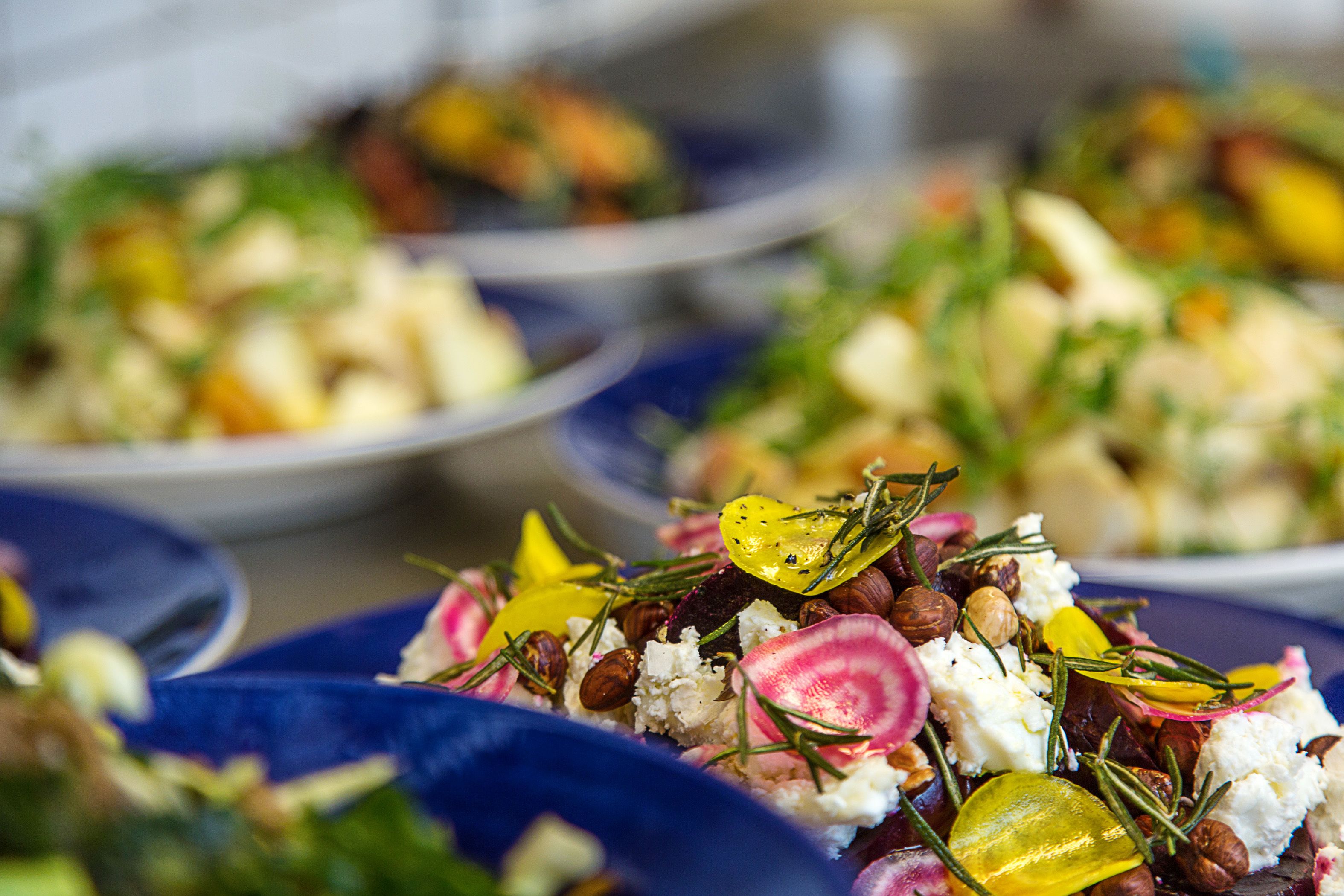 A close-up of a salad with various ingredients.