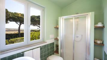 Shower, free toiletries, hair dryer, bidet