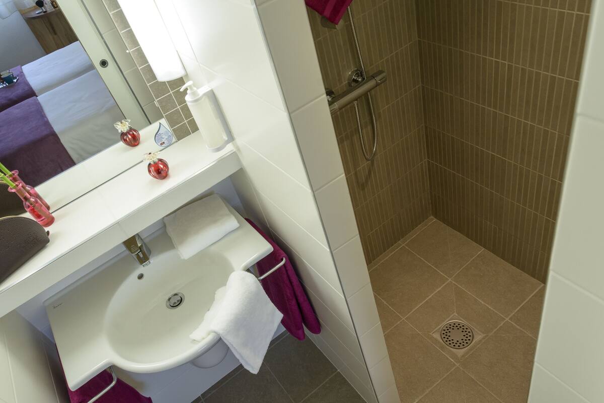 shower, free toiletries, towels