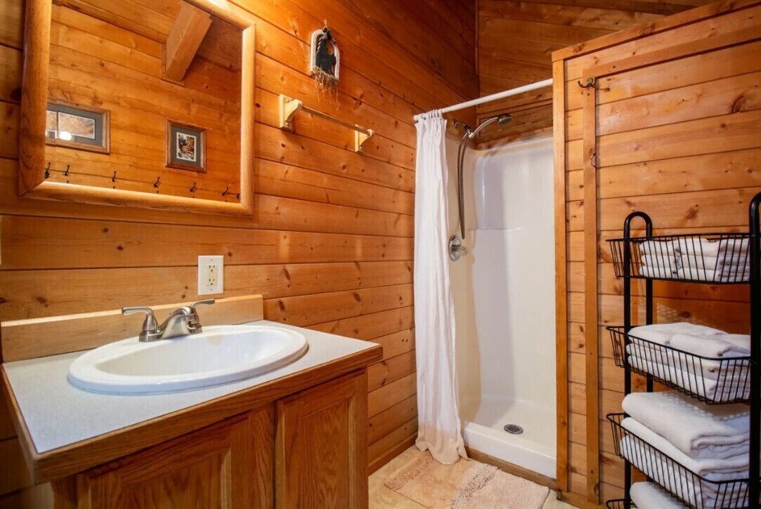 Bears Den | Bathroom | Shower, free toiletries, hair dryer, towels