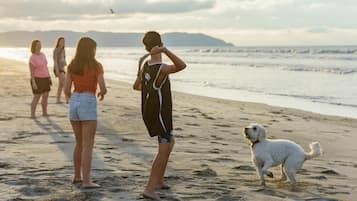 On the beach, white sand