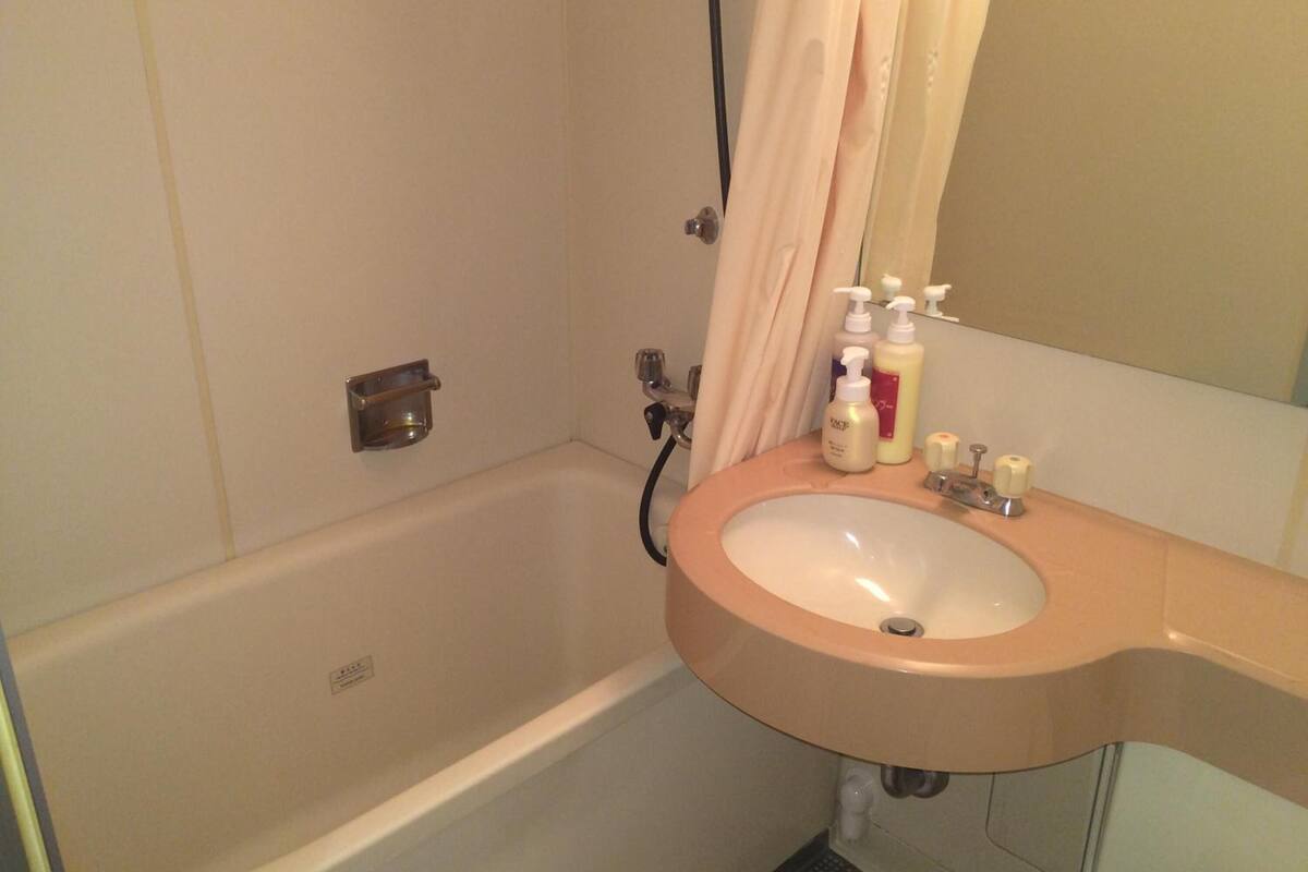 combined shower/bathtub, hair dryer, slippers, towels