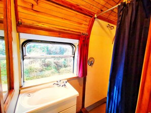 Suite (Rail Carriage) | Baño | Regadera, regadera tipo lluvia, toallas