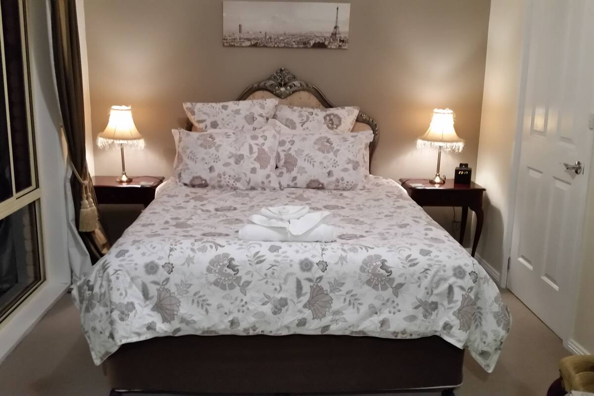 Hayes Room | Premium bedding, blackout curtains, iron/ironing board, free WiFi