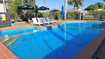 Outdoor pool, open 7:00 AM to 8:00 PM, sun loungers
