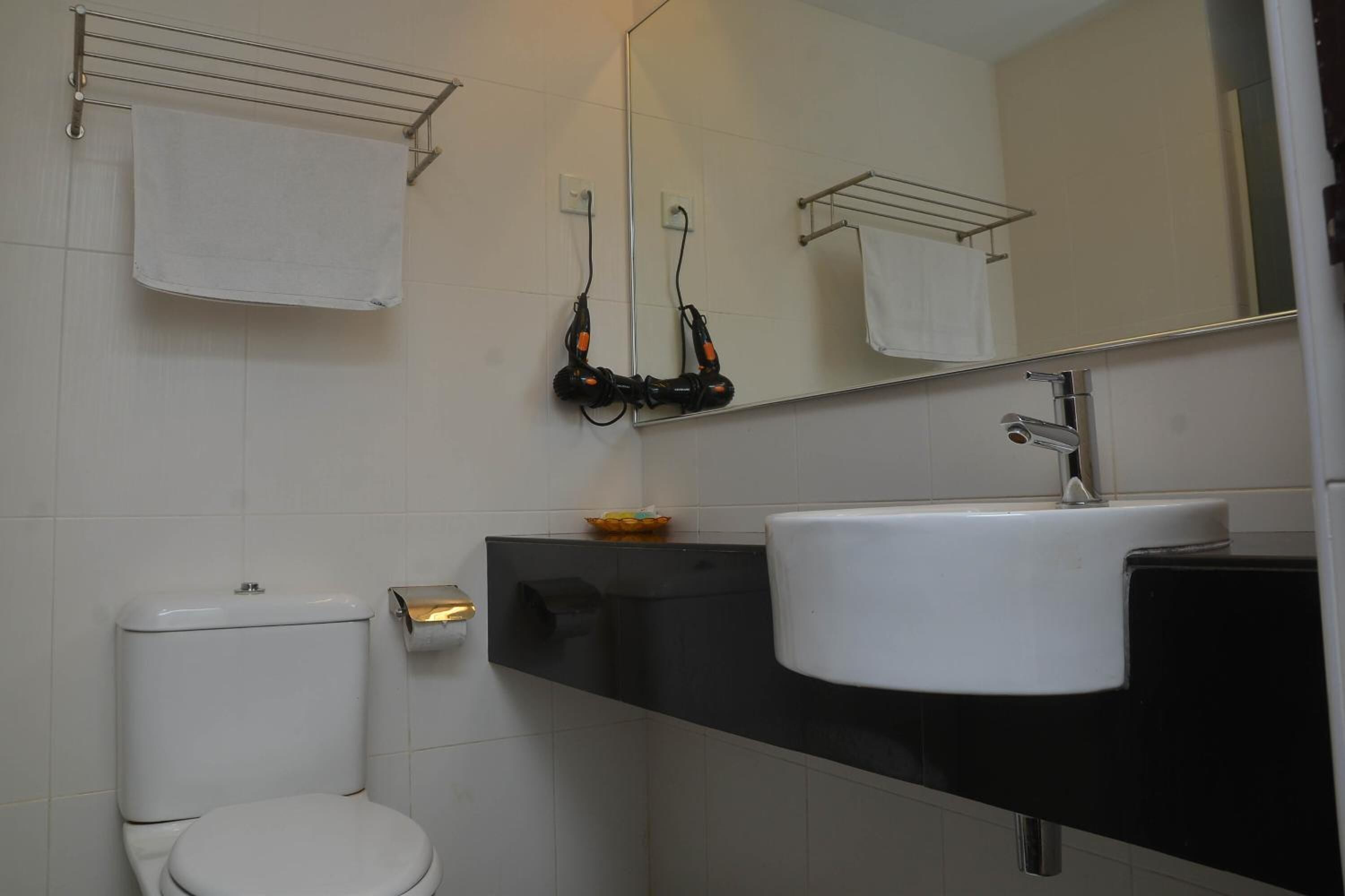 shower, free toiletries, hair dryer, towels