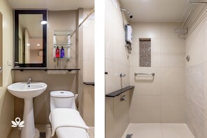 Dusche, kostenlose Toilettenartikel, Handtücher, Seife
