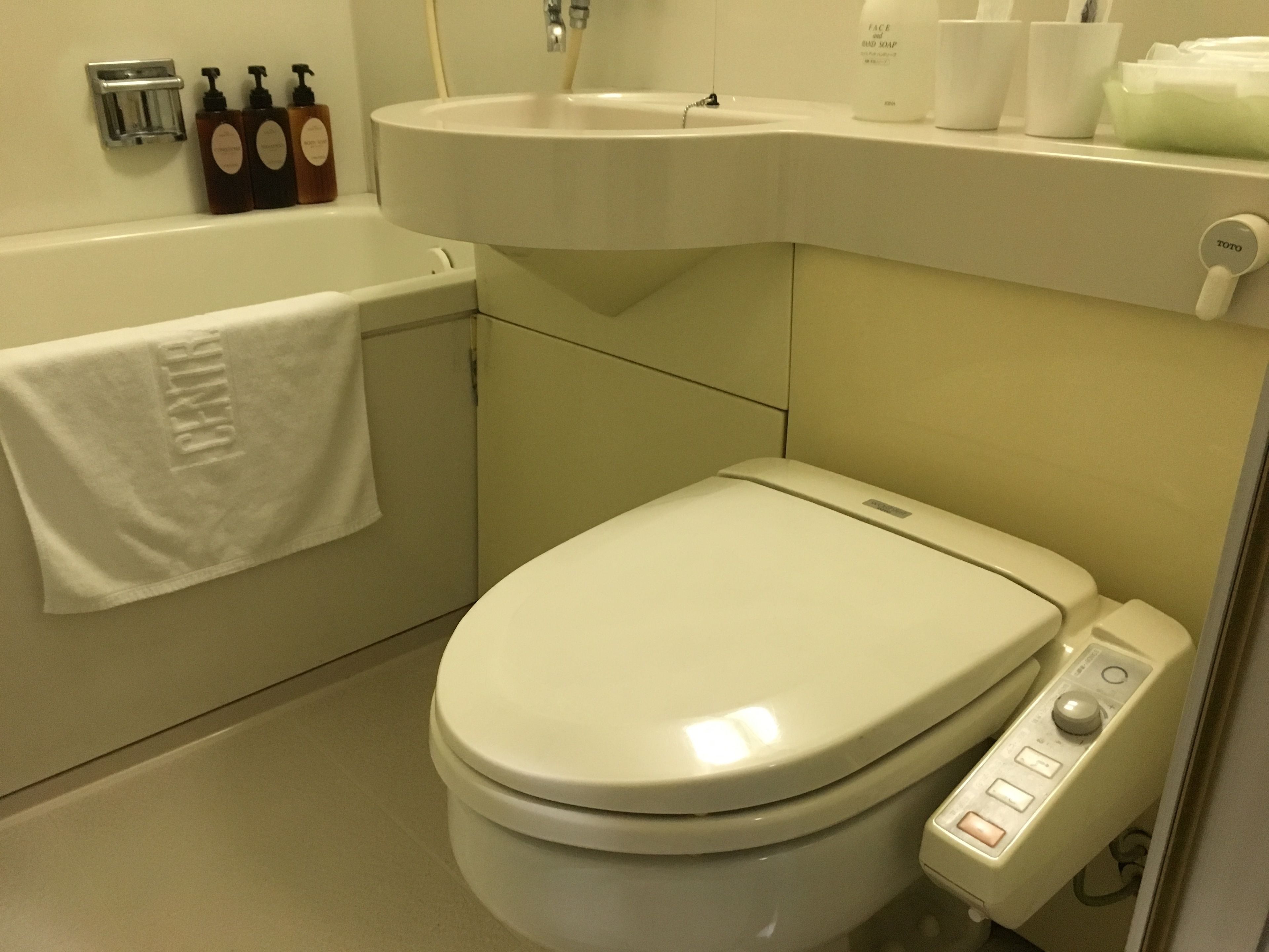 combined shower/bathtub, deep-soaking bathtub, free toiletries