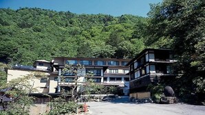 A multi-story hotel with a modern architectural design, located in a mountainous area with lush greenery. - Yumoto Saito Ryokan (Matsumoto)