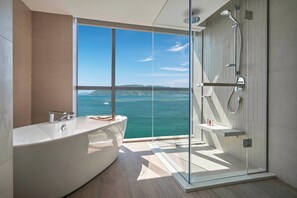 Premier-huone, 1 suuri parisänky | Kylpyhuone | Suihku, sadesuihkupää, ilmaiset hygieniatuotteet, hiustenkuivaaja