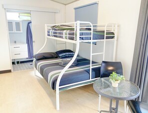 Laptop workspace, free WiFi, bed sheets