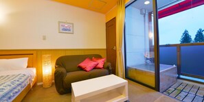 Western Style Double Room, Open-Air Bath, Non Smoking | Desk, iron/ironing board, bed sheets