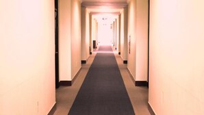 A long, narrow hotel corridor with a carpeted floor and doors on both sides. - Cuu Long Hotel (Can Tho)