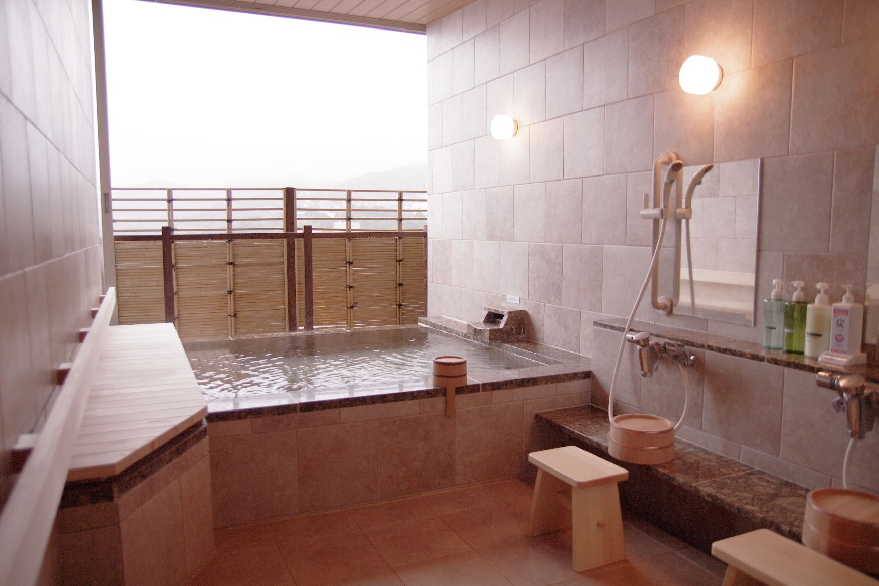 shower, hair dryer, slippers, electronic bidet