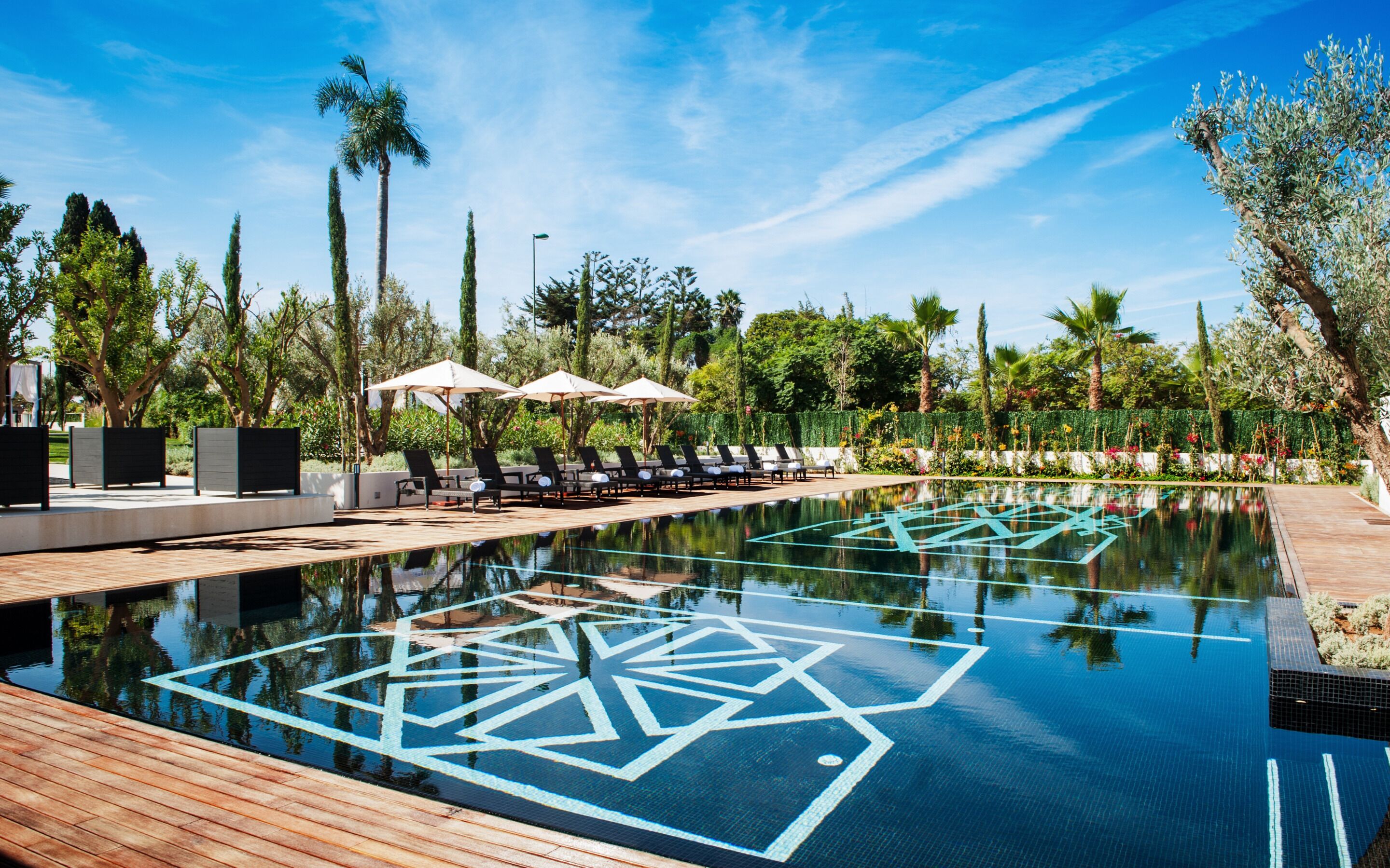 Outdoor pool, pool loungers