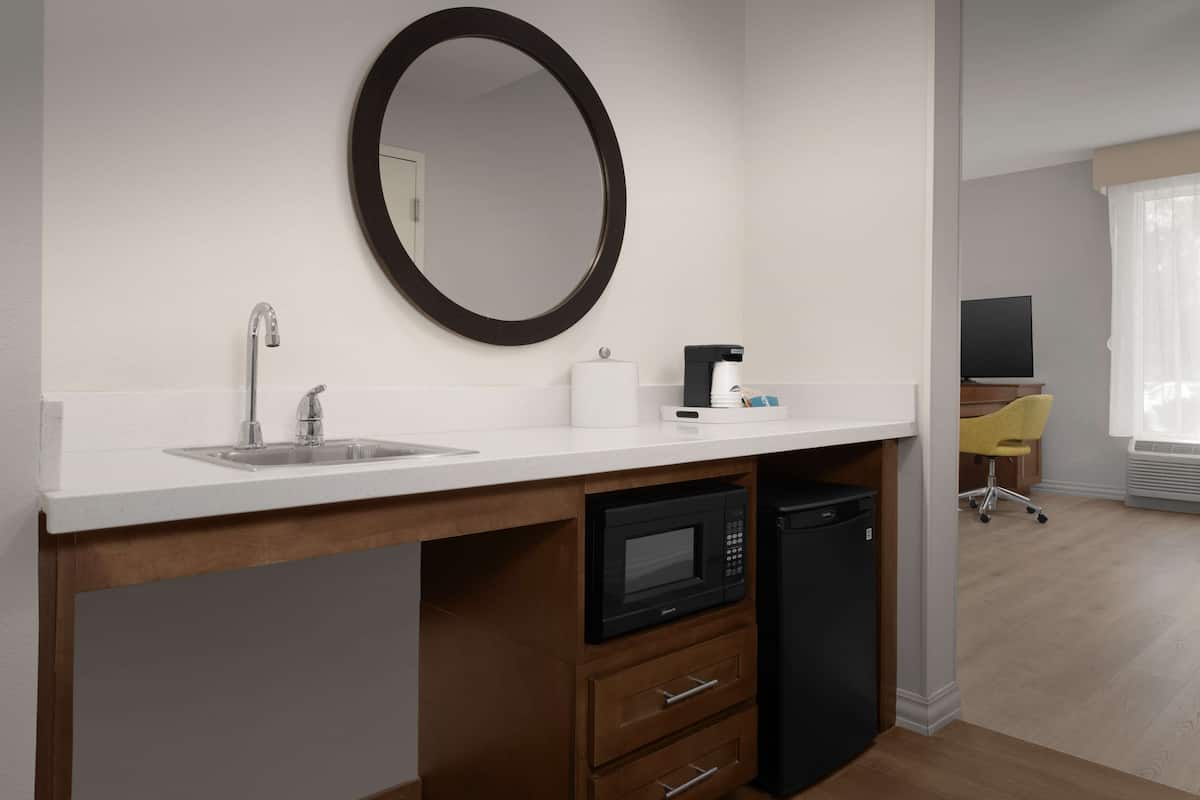 Studio, Accessible, Non Smoking (Roll-in Shower) | In-room safe, desk, blackout drapes, iron/ironing board