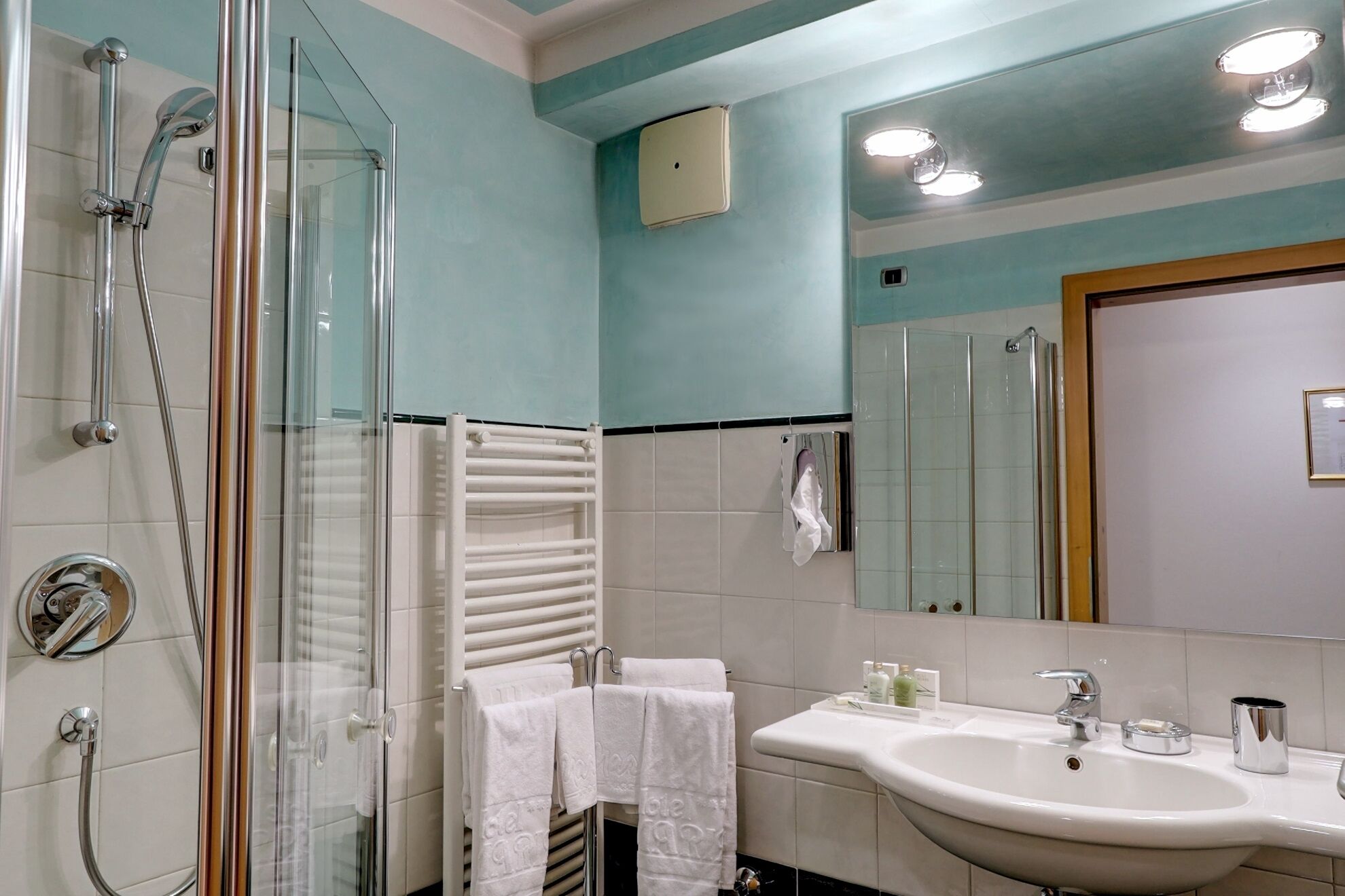 standard double room single use | bathroom | shower, designer toiletries, hair dryer, slippers
