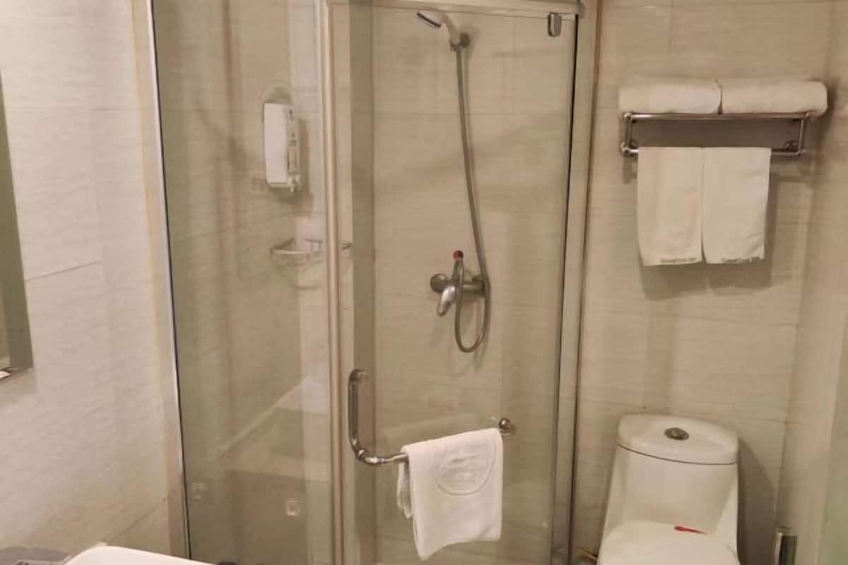 Shower, free toiletries, towels