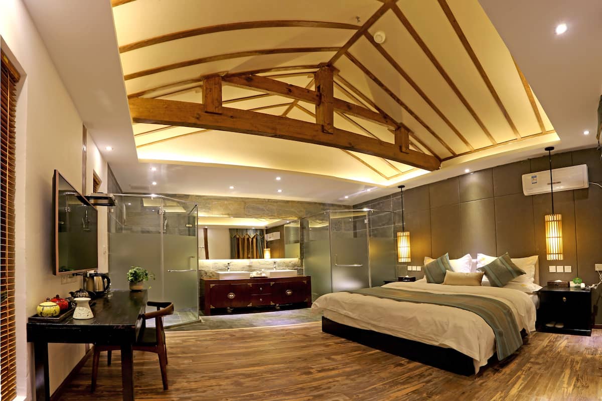 premium bedding, desk, blackout curtains, soundproofing