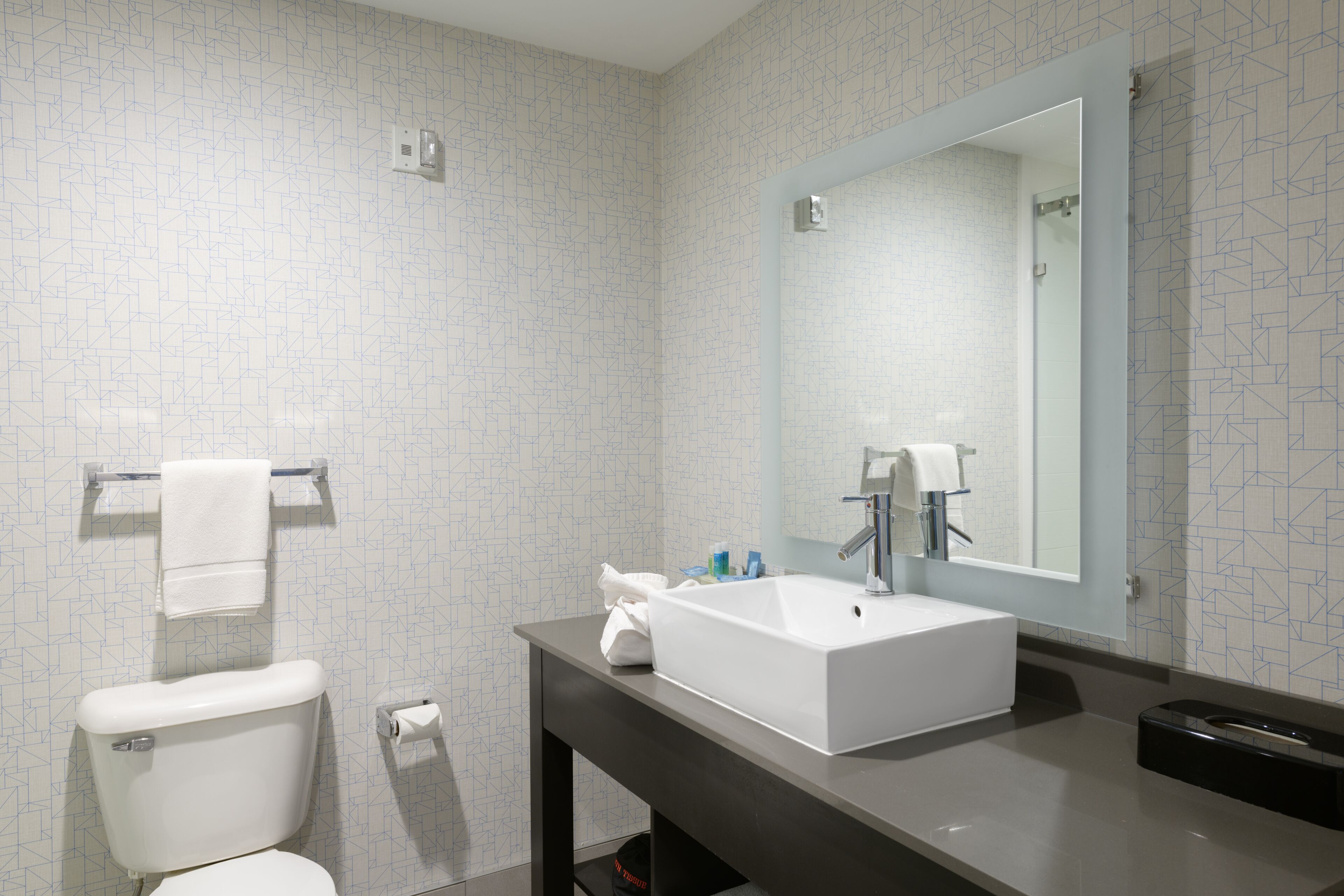 combined shower/bathtub, hydromassage showerhead, hair dryer, towels