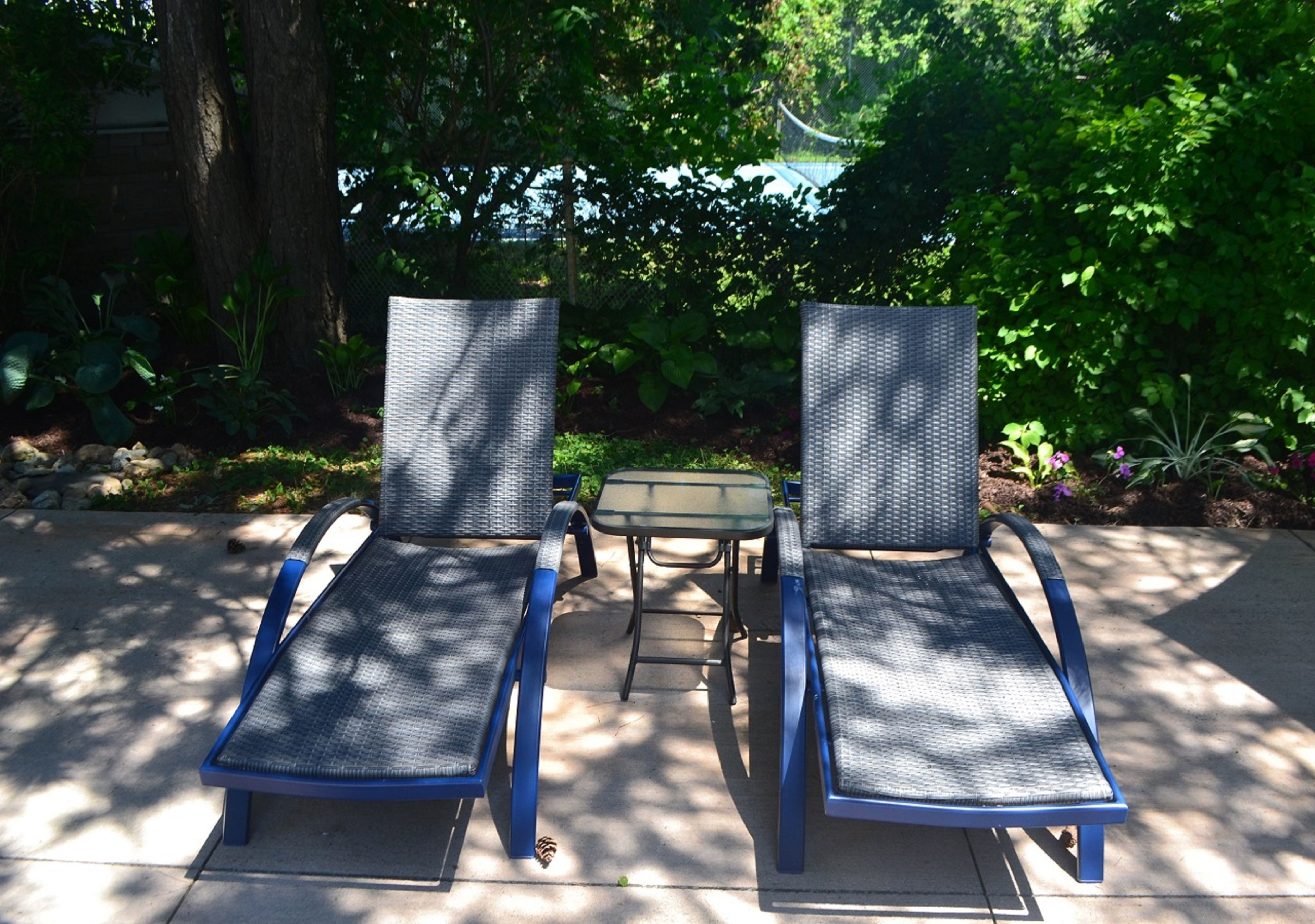 Sesongbasert utendørsbasseng og solsenger