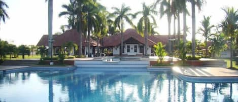 Outdoor pool, sun loungers