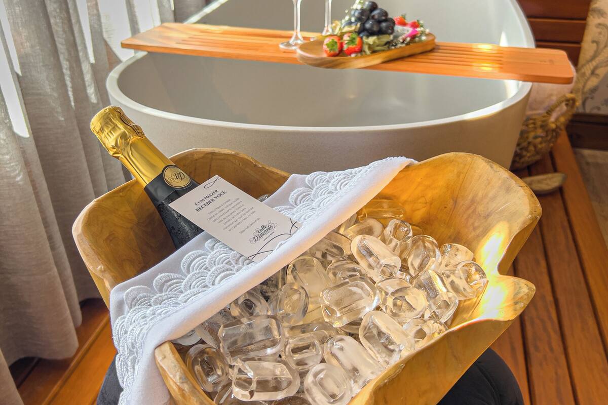 romantic suite, 1 queen bed | bathroom | designer toiletries, hair dryer, bidet, heated floors