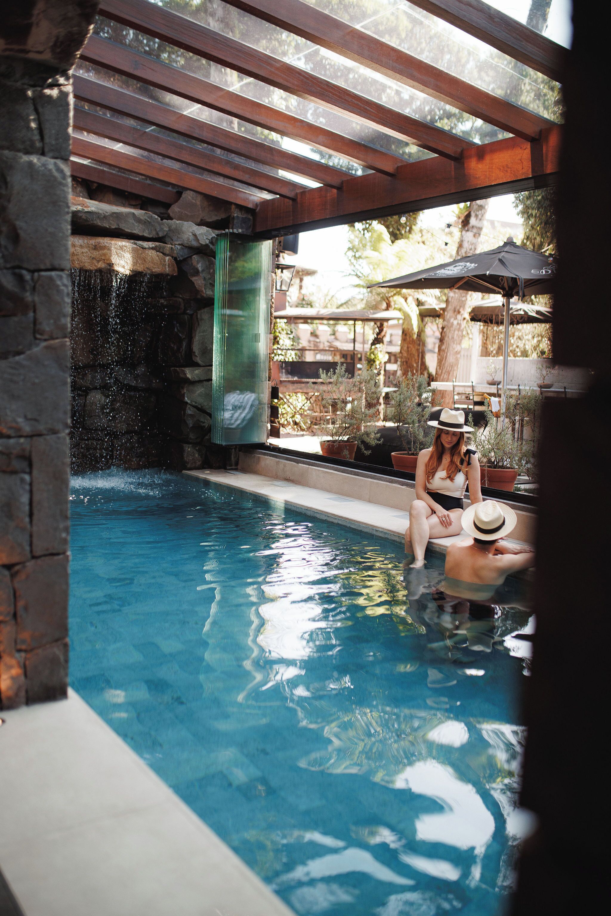 indoor pool, pool loungers