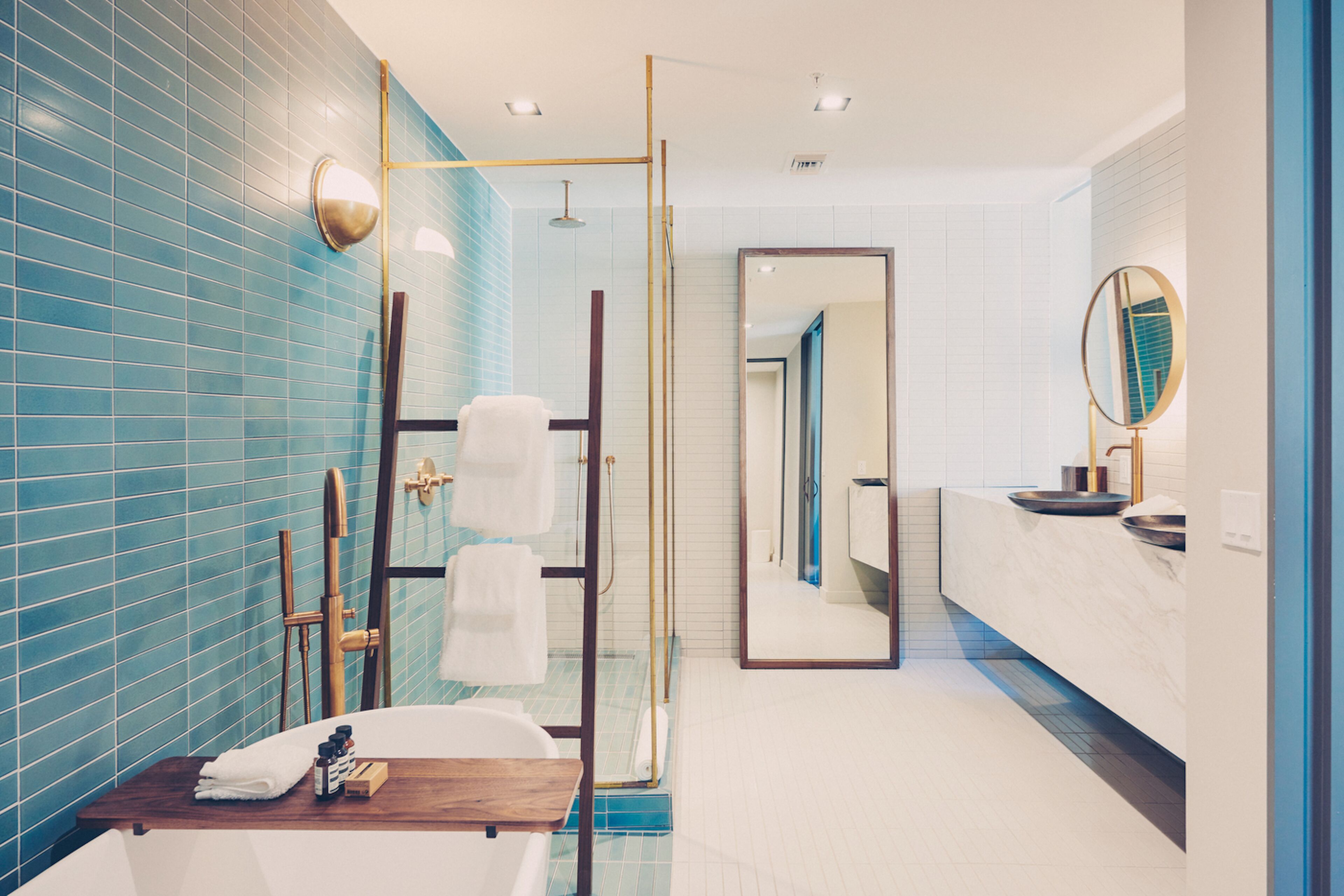 room (monroe) | bathroom | designer toiletries, hair dryer, bathrobes, towels