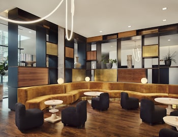 Sitting area in hotel lobby at South Congress Hotel